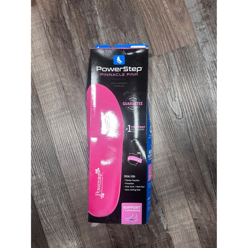 PowerStep Pinnacle Pink Insoles Womens 7-7.5 Mens 5-5.5 Pink Full Length Support